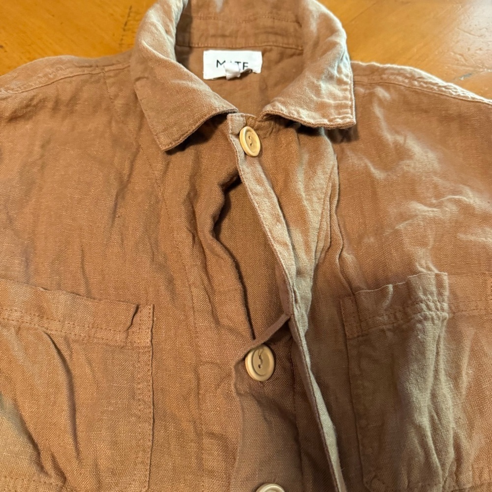 MATE the Label Long Sleeve Linen Jumpsuit Boilersuit Light Brown Sz XS Relaxed - Picture 5 of 16